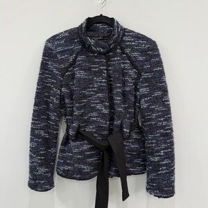 Sandro Wool Blend Textured Blue and Black Blazer